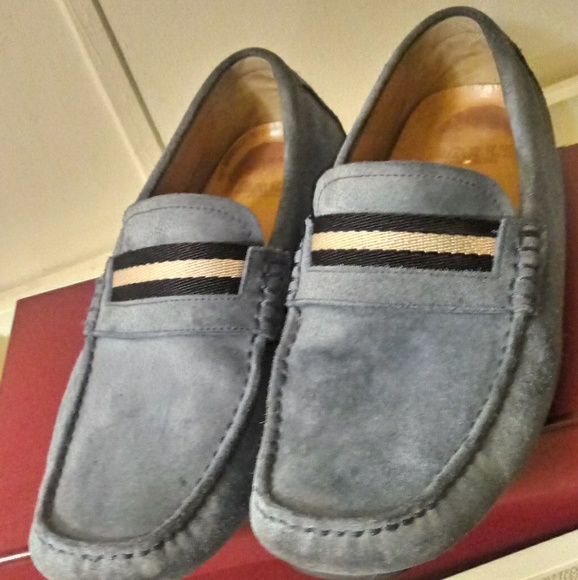 BallyMen's Blue Suede Loafers Moccasins Wabler